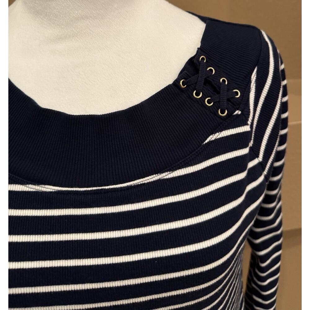 Vintage Y2K Ralph Lauren Boat Neck Striped Sweater Women's Navy White Preppy XL - Picture 2 of 7